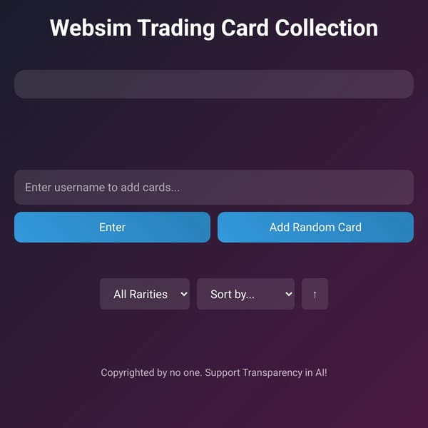 Websim Trading Card Account Viewer