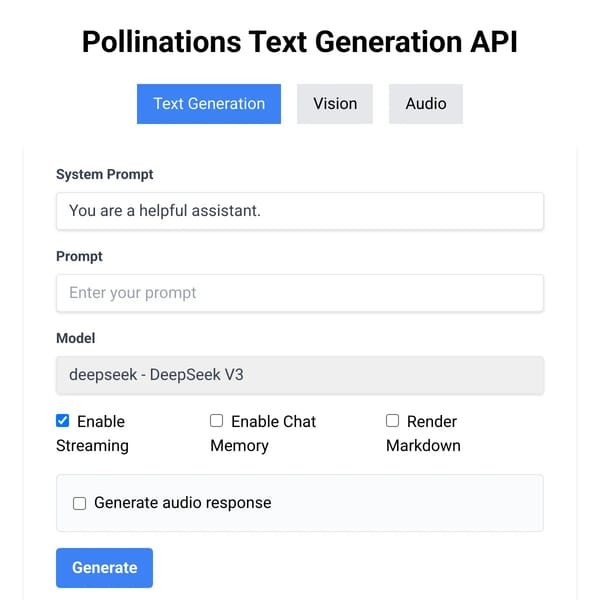 Pollinations.ai Text Generation API