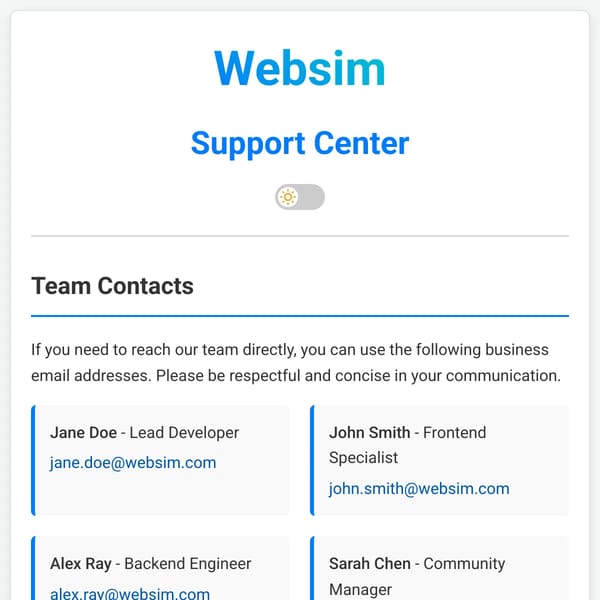 WebSim.com Support