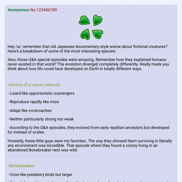 4chan - Fictional Creatures Documentary Series Post