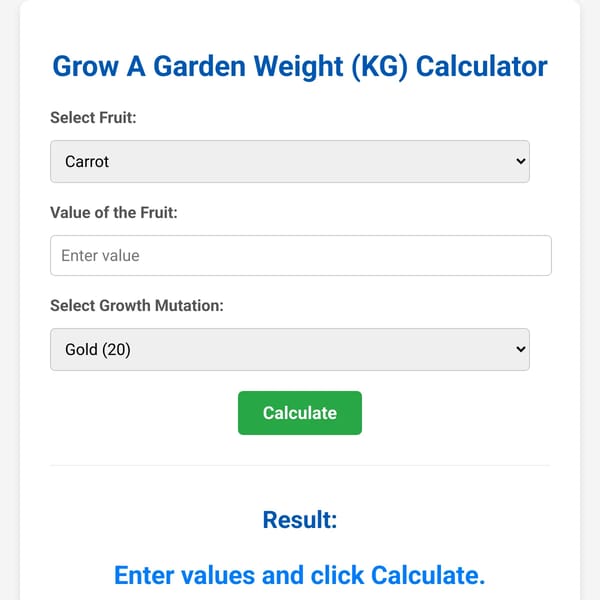 Grow A Garden Weight (KG) Calculator