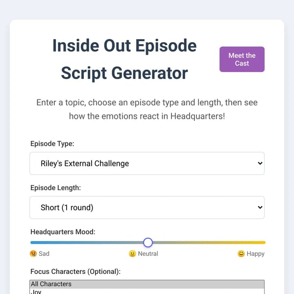 Inside Out Episode Script Generator