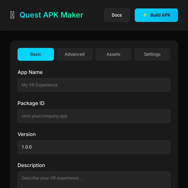 Quest APK Maker - Build VR Apps Instantly