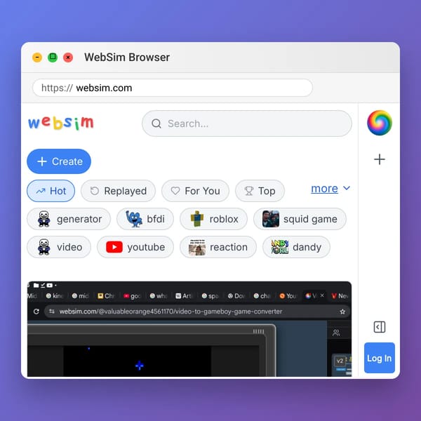 Websim in Websim 2