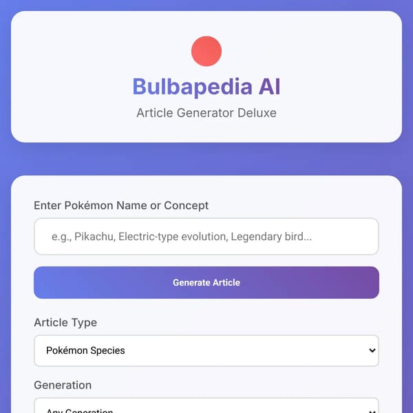 Bulbapedia AI Article Generator Deluxe