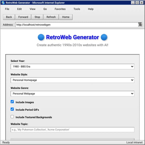 RetroWeb Generator - Internet Explorer