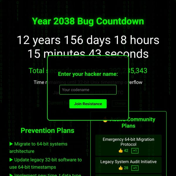 Year 2038 Bug Countdown