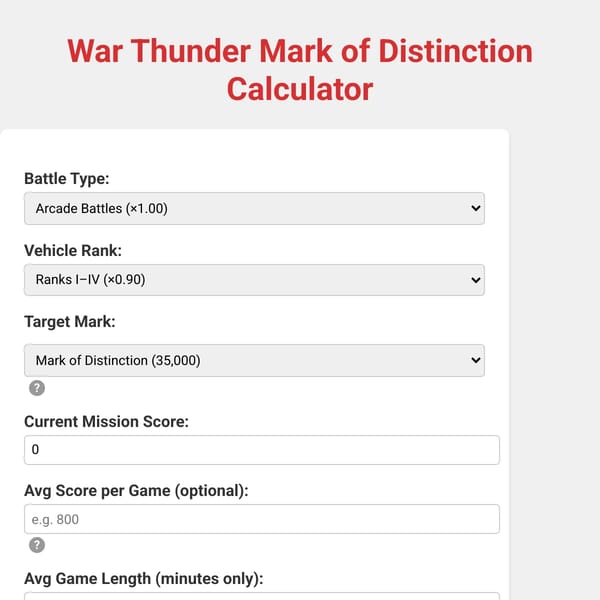 War Thunder Mark of Distinction Calculator
