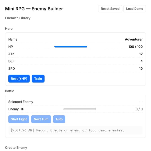 Mini RPG — Build Enemies