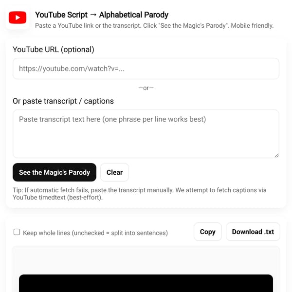 YouTube Script → Alphabetical Parody