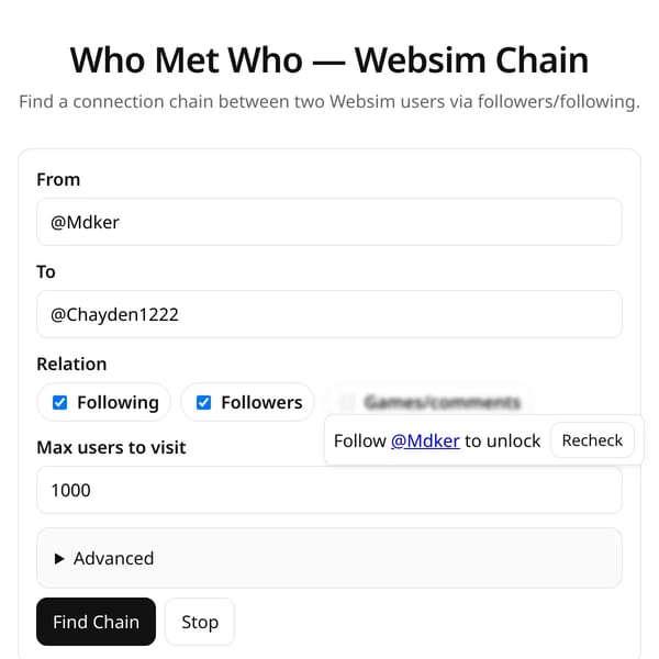 Who Met Who — Websim Chain Generator