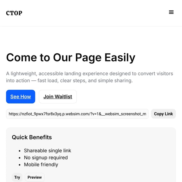 Come to Our Page — Quick Landing