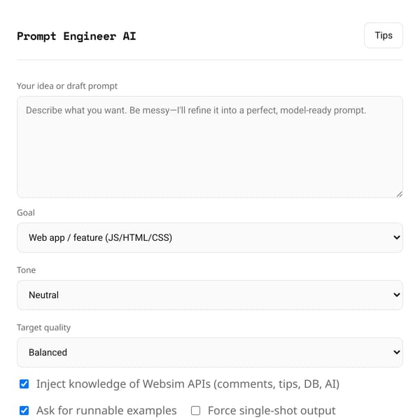 Websim Prompt Engineer AI