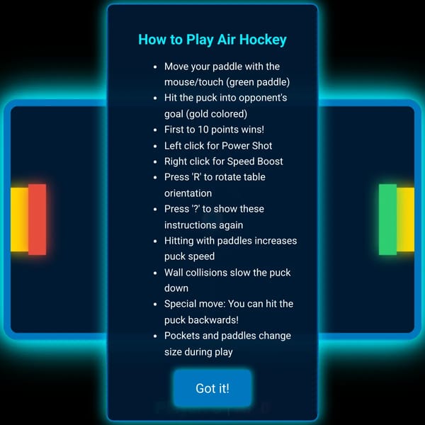 Horizontal Air Hockey with Neon Glow