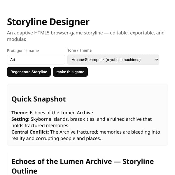 Storyline Designer — Browser Game