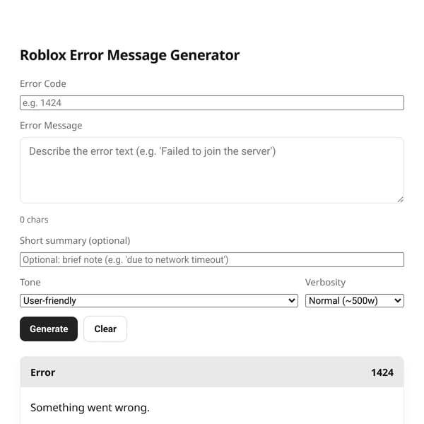 AI Roblox Error Message Generator