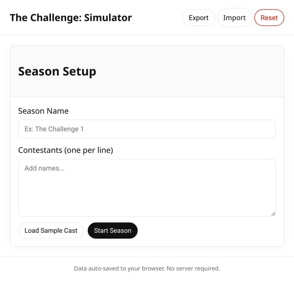 The Challenge: Reality Show Simulator