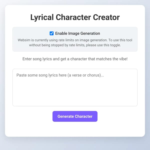 Lyrical Character Creator