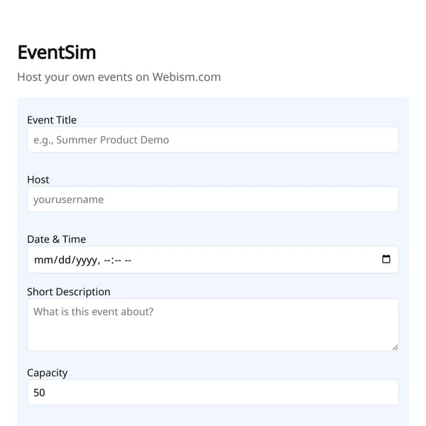 EventSim — Host Events on Webism.com