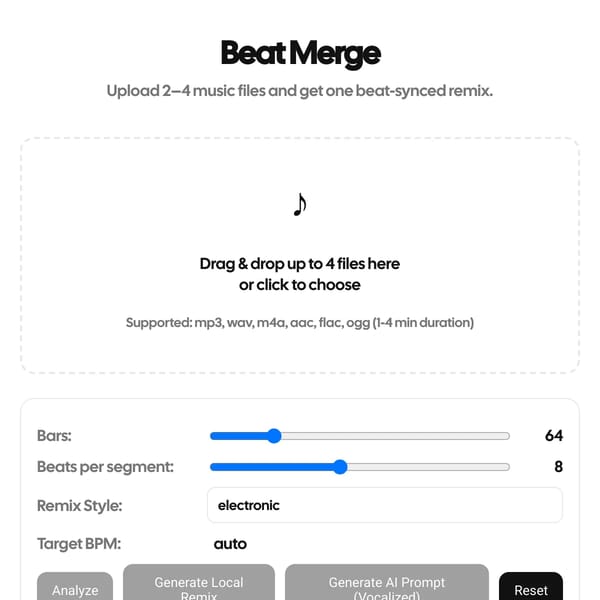 Beat Merge — Remix 2–4 tracks into one