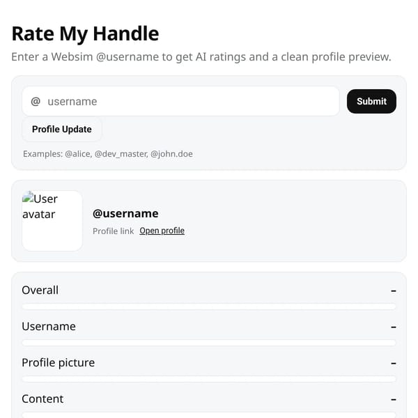 Username Rater + Profile Preview