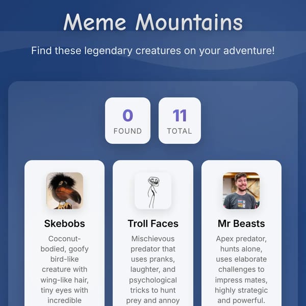 Meme Mountains Animal Checklist