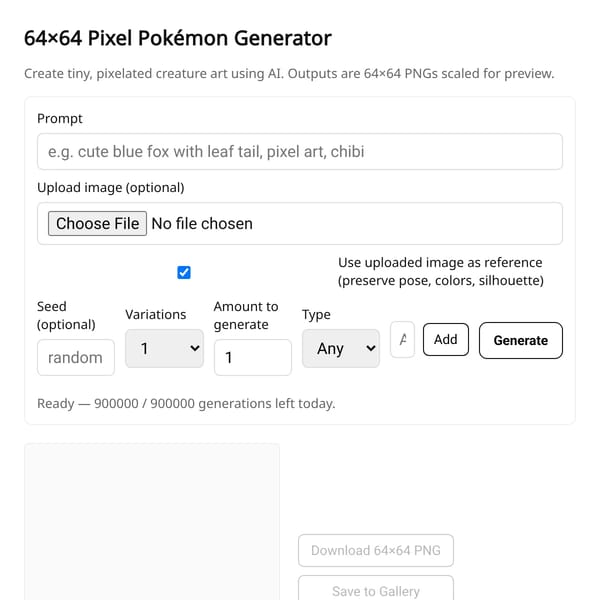 AI 64×64 Pixel Pokémon Generator