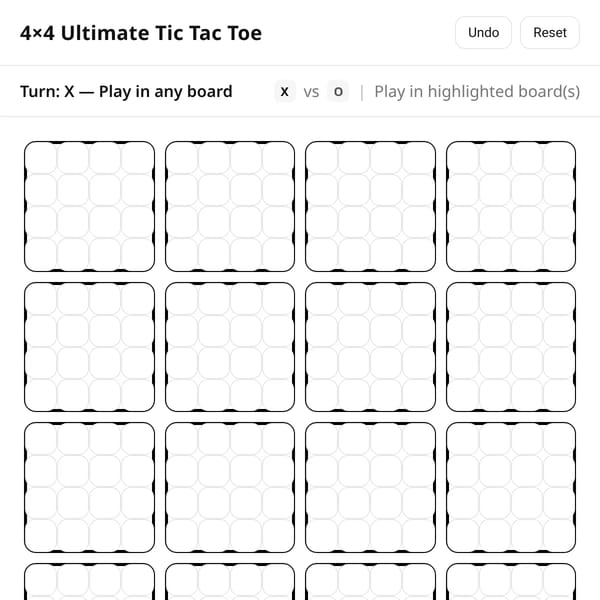 4x4 Ultimate Tic Tac Toe