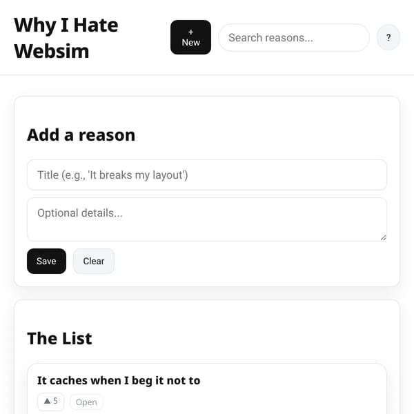 Why I Hate Websim
