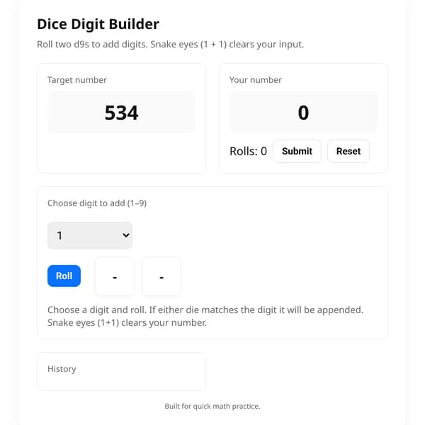 Dice Digit Builder — Math Dice Game