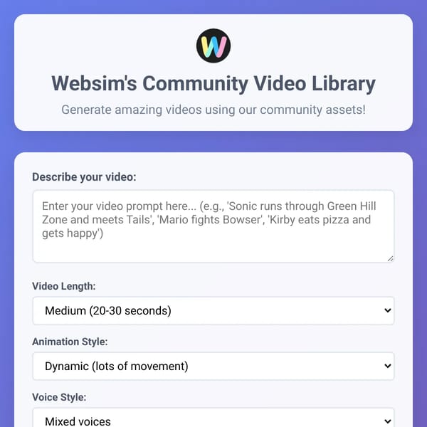 Websim's Community Video Library