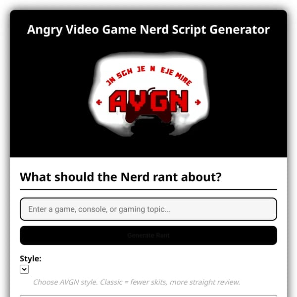 Angry Video Game Nerd Script Generator