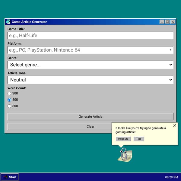 Retro game article generator