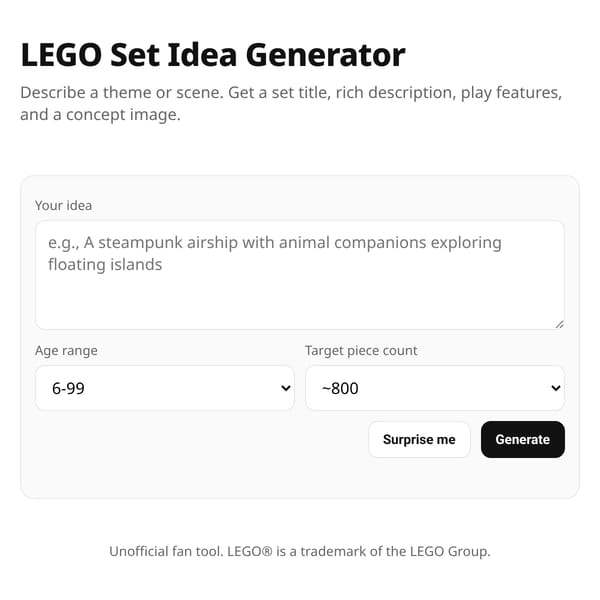 LEGO Set Idea Generator
