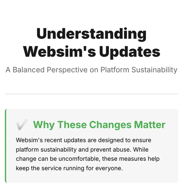 Understanding Websim's Updates - A Balanced Perspective