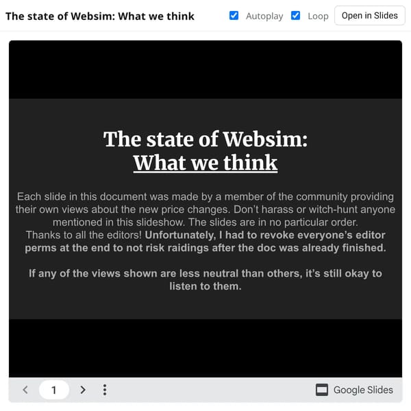 The state of Websim: What we think