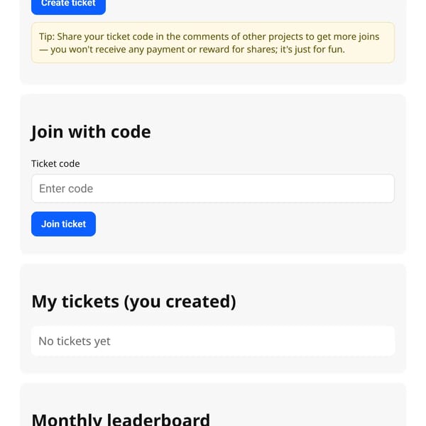 Tickets — create & share