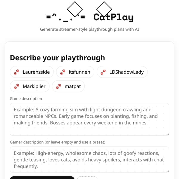 CatPlay: AI Playthrough Generator