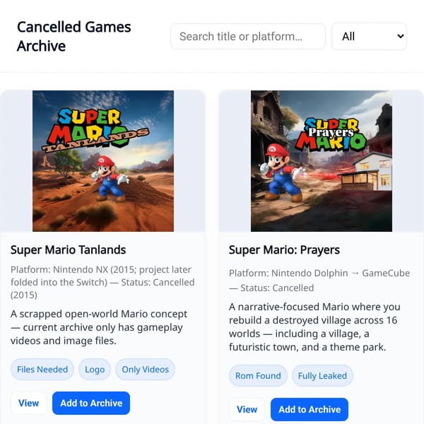 Cancelled Games Archive