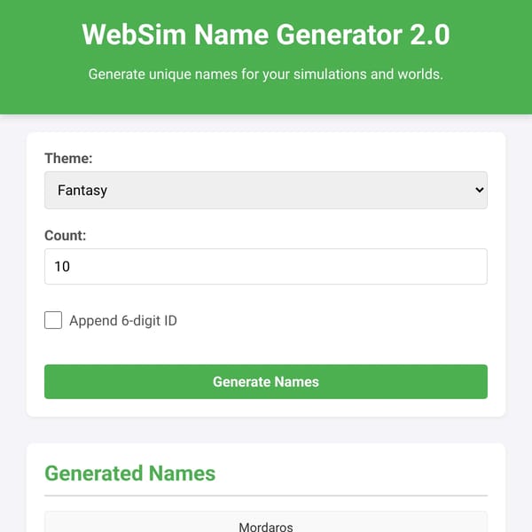 WebSim Name Generator 2.0