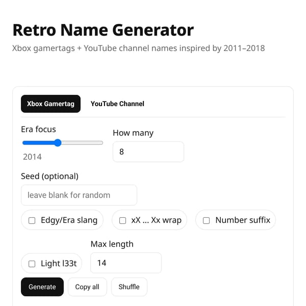 Retro Xbox + YouTube Name Generator (2011–2018)