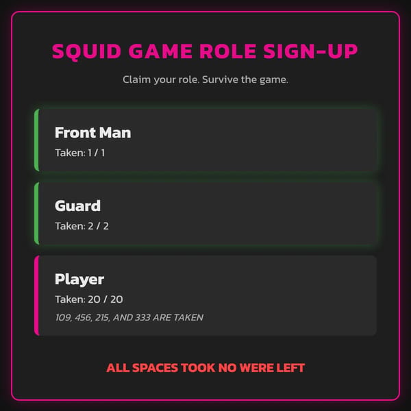 Squid Game Role Sign-up