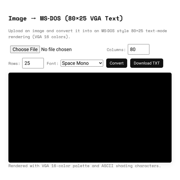 Image → MS‑DOS (80×25 VGA Text)