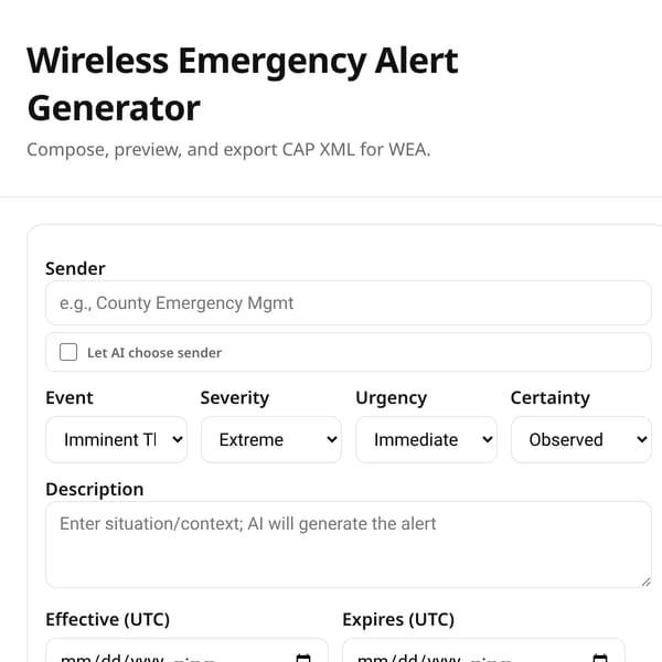 Wireless Emergency Alert Generator