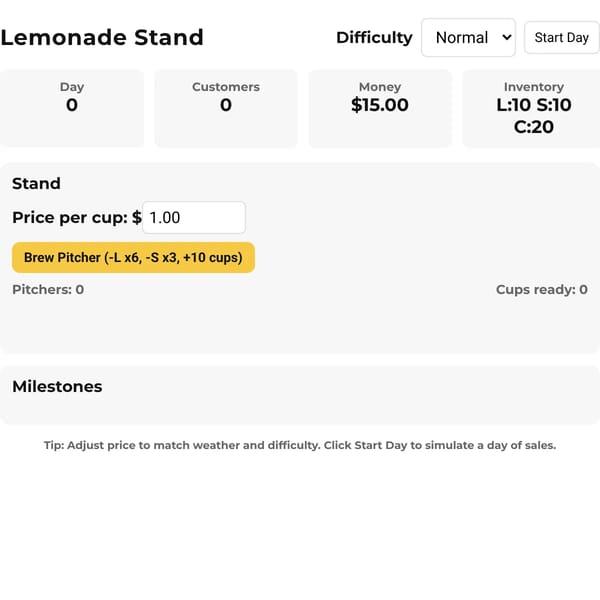 Lemonade Stand — Idle & Strategy
