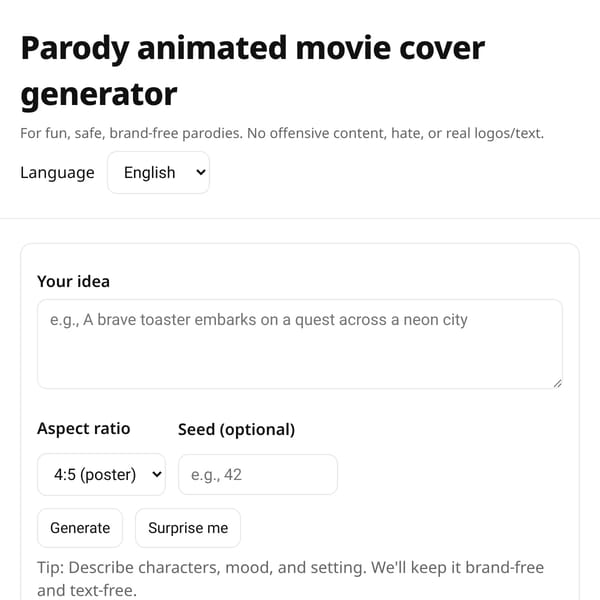 Parody animated movie cover generator