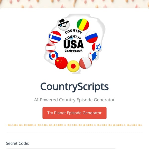 AI Country Episode Generator BUT You Can Create You're Own Bonus Character.