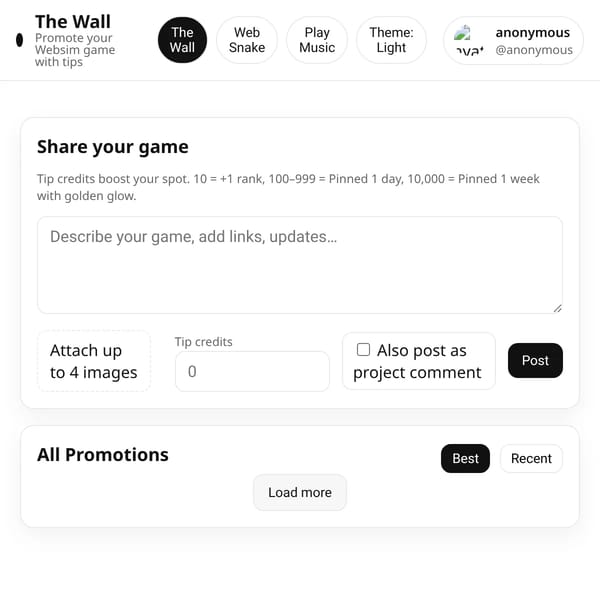 The Wall — Promote Your Websim Game