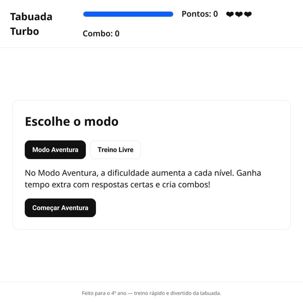 Tabuada Turbo - 4º Ano