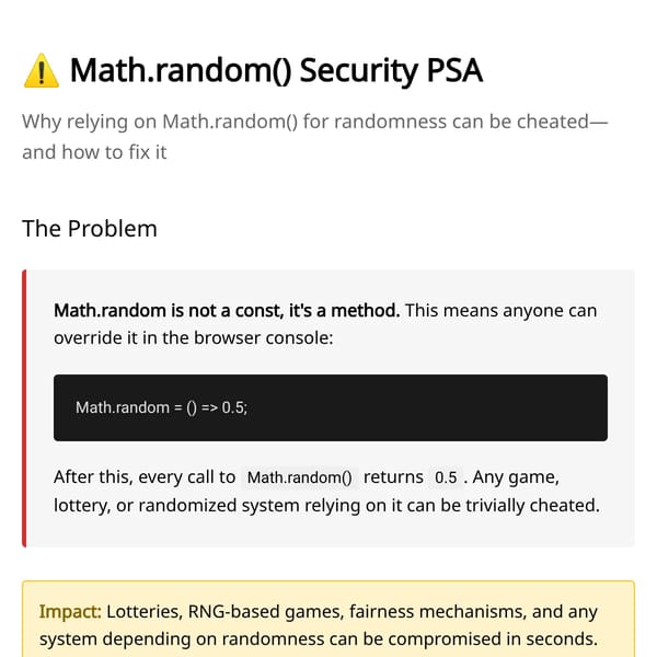 Math.random() Security PSA